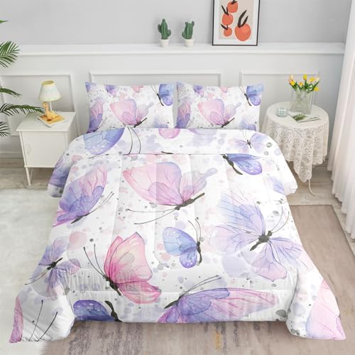 Kids Comforter Set Butterflies Pattern 3PCS All Season