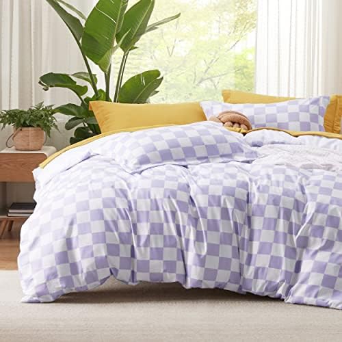 Bedsure Duvet Cover Twin Set - Reversible Checkered with Zipper Closure