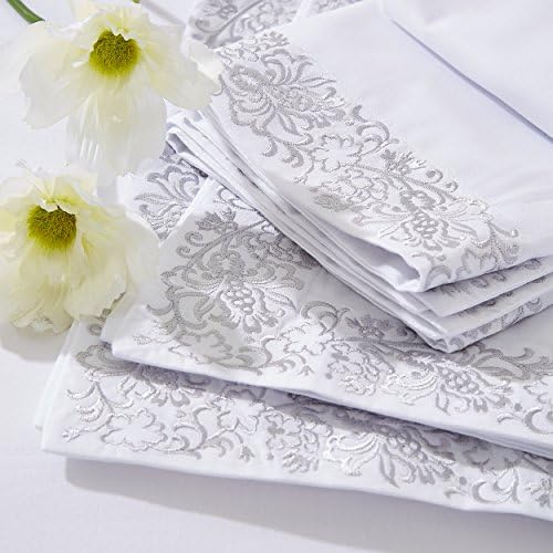 Superior Embroidered Cotton Duvet Cover Set FullQueen White