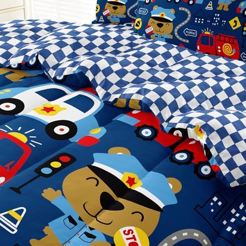 SIRDO Kids Cop Car Comforter Set for Little Boys