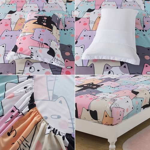 ADASMILE A S Kawaii Cat Sheet Set Twin Size 3 Pieces