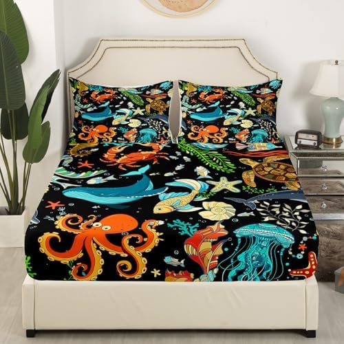 Manfei Marine Life Fitted Sheet Set 2pcs for Kids Room