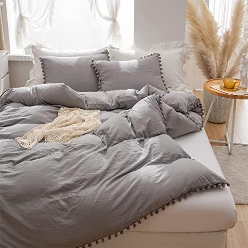 IHOUSTRIY Twin Duvet Cover Set with Pom Poms and Zipper