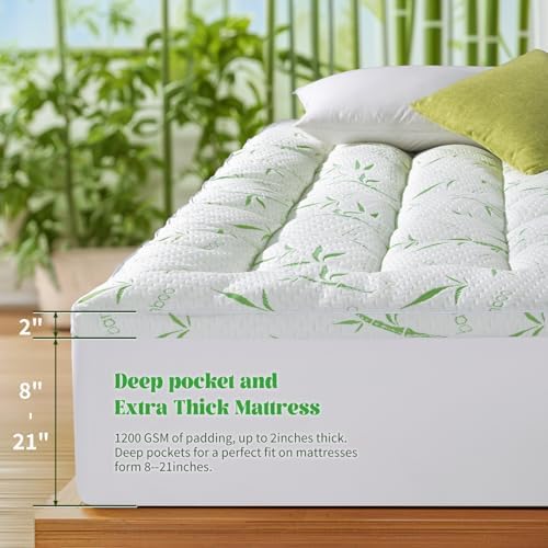 LIANLAM Twin Mattress Topper - Bamboo Viscose 1200 GSM Cooling Pad