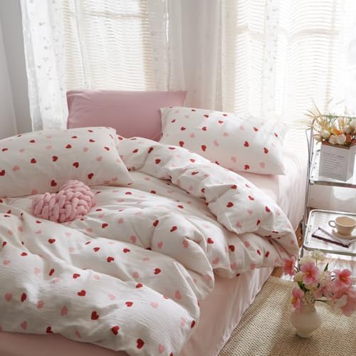 Erwinmu Girls King Comforter Set - 3 Piece Heart Print Bedding