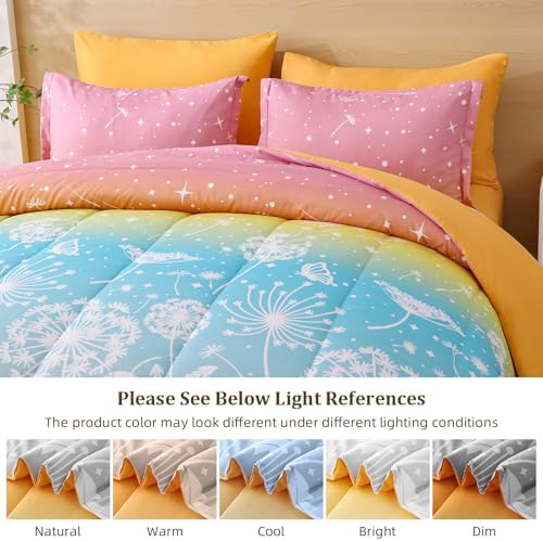 Menghomeus Queen 7-Piece Comforter Set Dandelion Butterfly Print