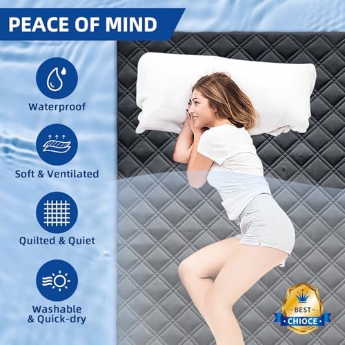 MEELUS Queen Mattress Protector Waterproof Breathable Soft Cooling Deep Pocket Black