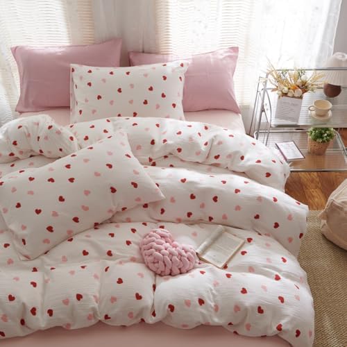Erwinmu Girls King Comforter Set - 3 Piece Heart Print Bedding