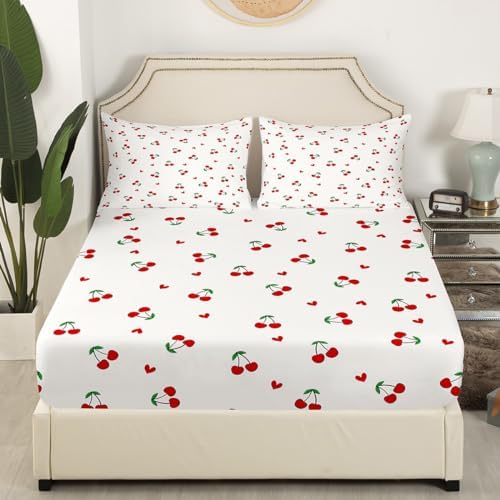 Feelyou Kids Red Cherry Fitted Sheet Set Twin Size