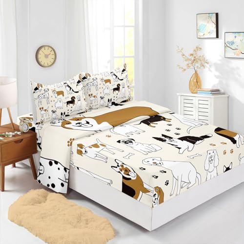 XYNHML Cartoon Dog Sheet 4Pcs Bedding Set for Kids