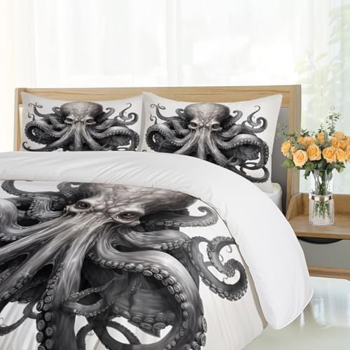 STRELEC Octopus Duvet Cover Set Gray White
