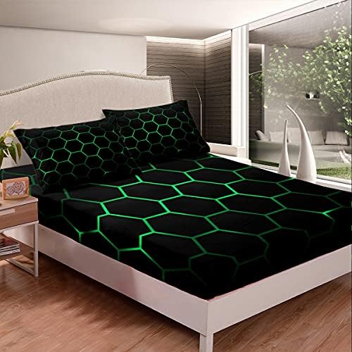 Feelyou Hexagonal Bedding Set Neon Green Black 2Pcs Twin Size