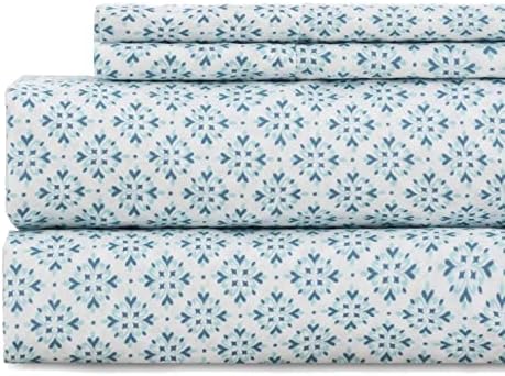 KACEMOO Twin Bed Sheet Set Cooling Blue Floral Pattern