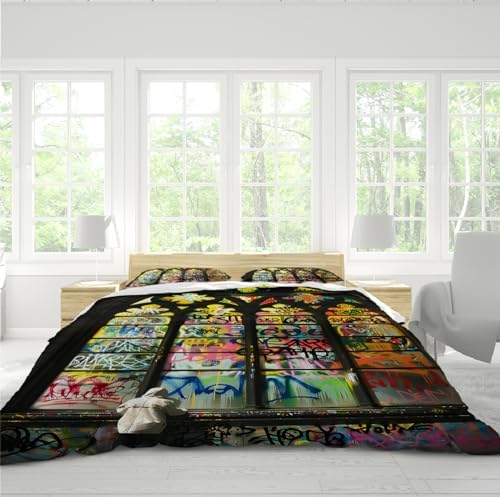 HOBBOY Graffiti Stained Glass Duvet Cover Set 3 Pieces