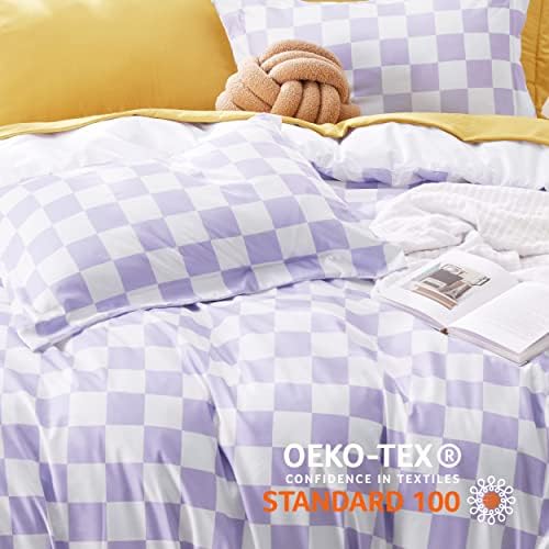 Bedsure Duvet Cover Twin Set - Reversible Checkered with Zipper Closure