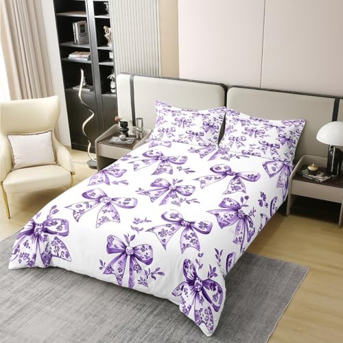 Erosebridal Purple Bow Duvet Cover Set Queen Size 1