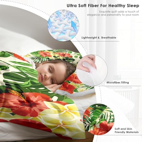 Pamnest Comforter Set Queen Size Hibiscus Monstera Palm Leaf