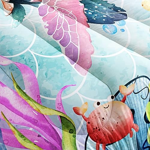 Kids Comforter Set Mermaid Scale Turtle Print Twin