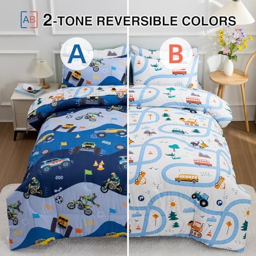 A Nice Night 5Pcs Bed in a Bag Race Car Comforter Set