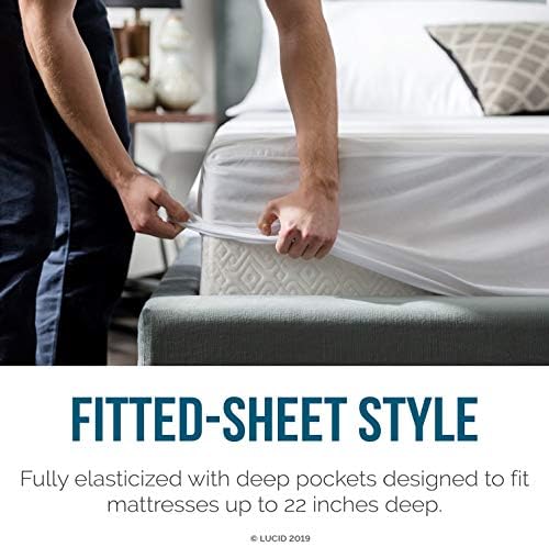 LUCID Premium Hypoallergenic Waterproof Mattress Protector - Queen Size White 1