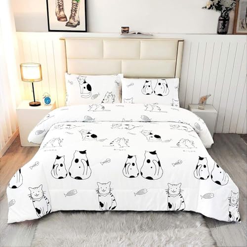 SDY 3PCS Queen Size Cat Comforter Set with Pillowcases 1