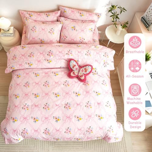 HollyHOME Pink Bow Comforter Set Twin Kids