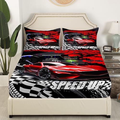 Feelyou Red Race Car Bed Sheet Set Twin Size