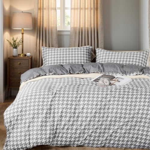 FADFAY Grey Grid Duvet Cover Set Twin XL 3Pcs