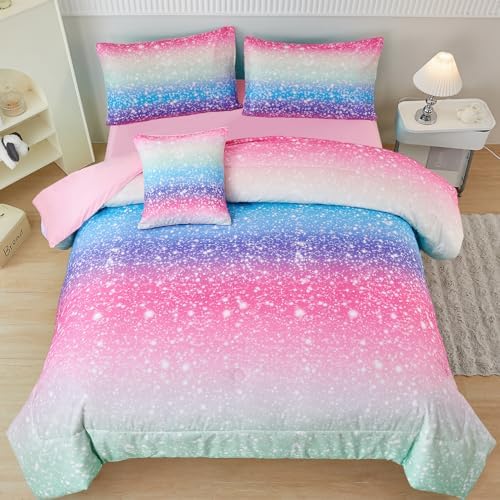 PERFEMET Rainbow Gradient Comforter Set for Girls 6 Pcs Twin Bedding