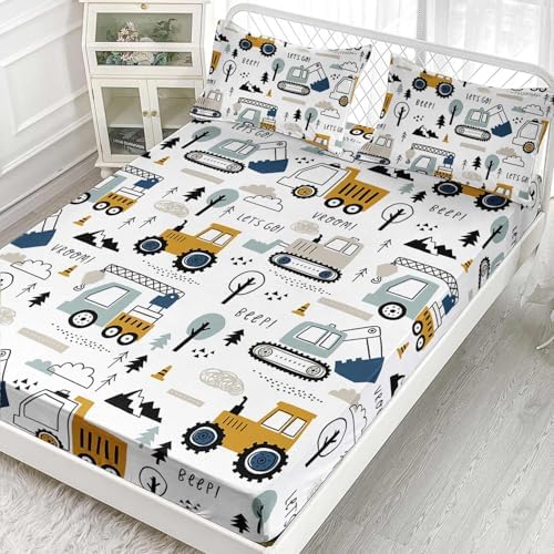 Smell Sunshine Cartoon Excavator Truck Bedding Set 4PCS