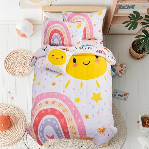 Btargot 5 Piece Pink Rainbow Comforter Set for Kids 1