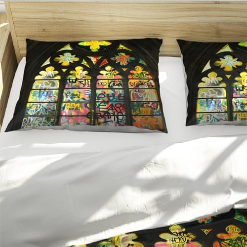 HOBBOY Graffiti Stained Glass Duvet Cover Set 3 Pieces