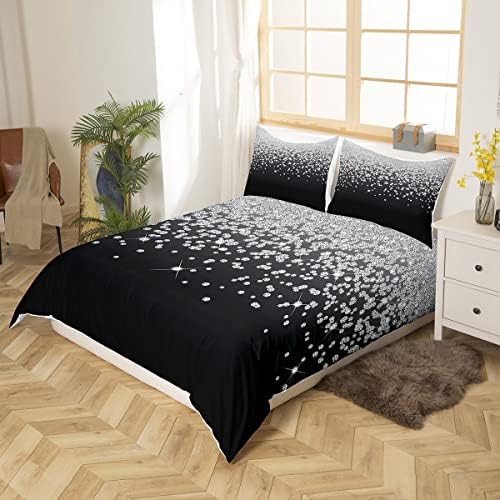 Feelyou No Glitter Duvet Cover Set with Silver Glitter Print