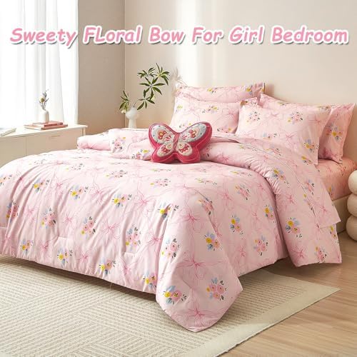 HollyHOME Pink Bow Comforter Set Twin Kids