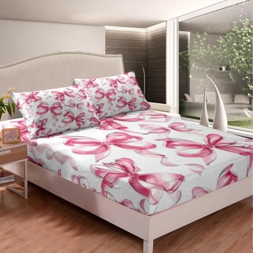 Feelyou Pink Bow Bowknot Sheet Set for Kids