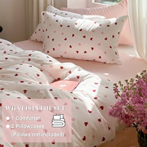 Erwinmu Girls King Comforter Set - 3 Piece Heart Print Bedding
