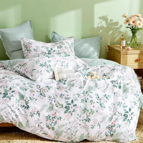 Jolusere Green Floral Queen Duvet Cover Set