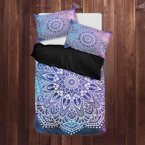3Pcs Mandala Floral Bohemian Duvet Cover Set Twin Mandala Purple