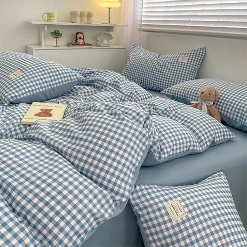 Sedefen Gingham Duvet Cover Set Queen Size with Zip Ties