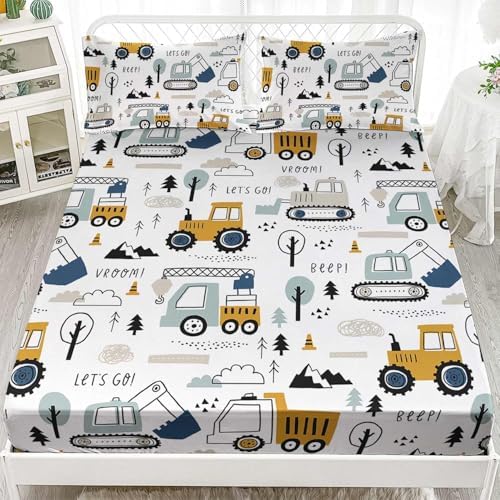 Smell Sunshine Cartoon Excavator Truck Bedding Set 4PCS