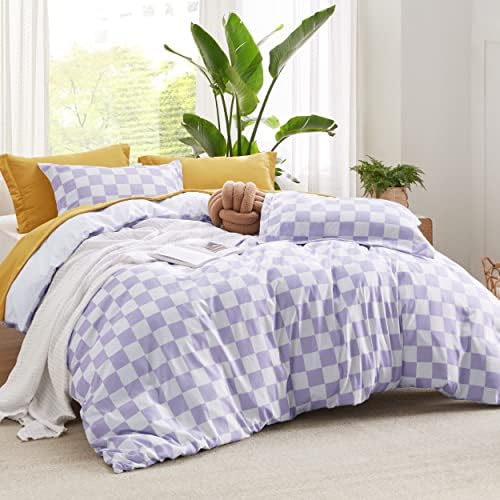 Bedsure Duvet Cover Twin Set - Reversible Checkered with Zipper Closure