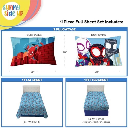 Sunny Side Up Spiderman Kids Sheet Set Blue 4 Piece Full
