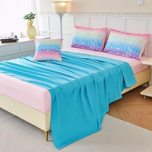 PERFEMET Rainbow Gradient Comforter Set for Girls 6 Pcs Twin Bedding