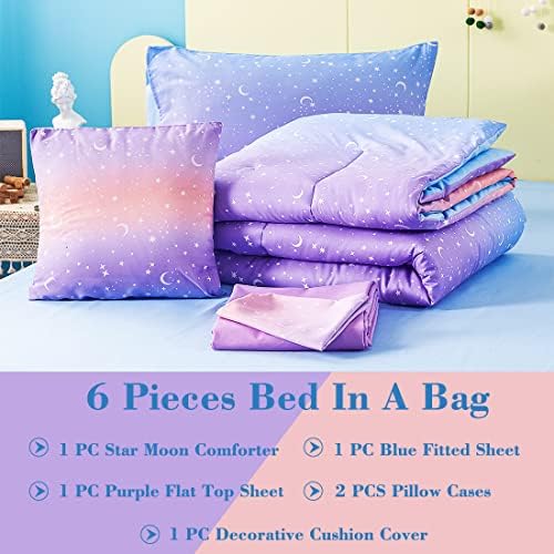URBONUR Girls Comforter Set Gradient Purple Orange Moon Star Print
