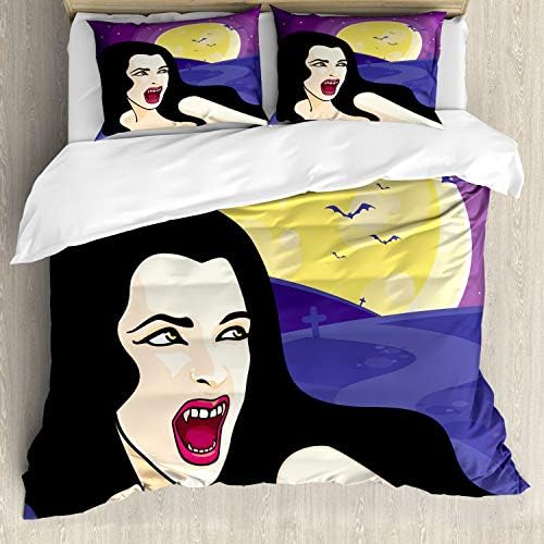 Ambesonne Halloween Duvet Cover Set Vampire Girl Cemetery Moon Bats