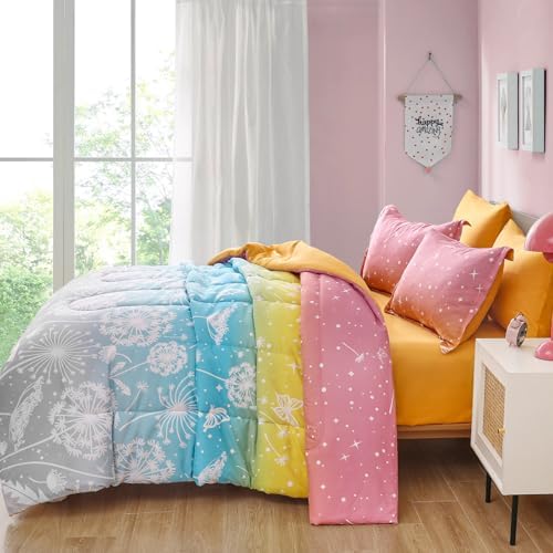 Menghomeus Queen 7-Piece Comforter Set Dandelion Butterfly Print