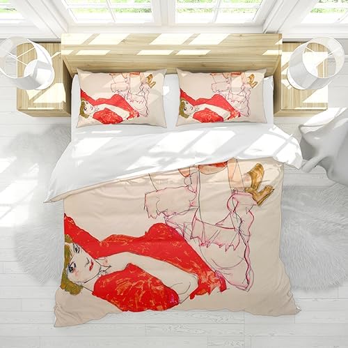 HOBBOY Beige 3pc Duvet Cover Set with Zipper Ties