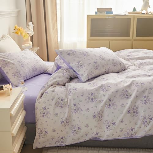 HighBuy Purple Botanical Flower Duvet Cover Set Twin XL