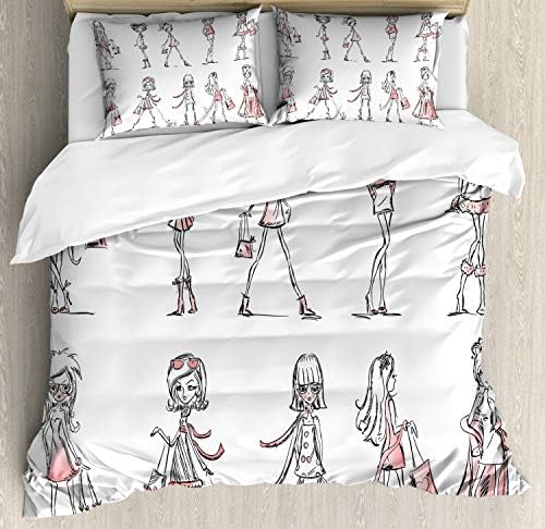 Ambesonne Kids Duvet Cover Set with Cartoon Girls Shoes Design