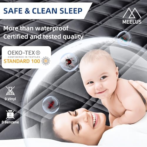 MEELUS Queen Mattress Protector Waterproof Breathable Soft Cooling Deep Pocket Black